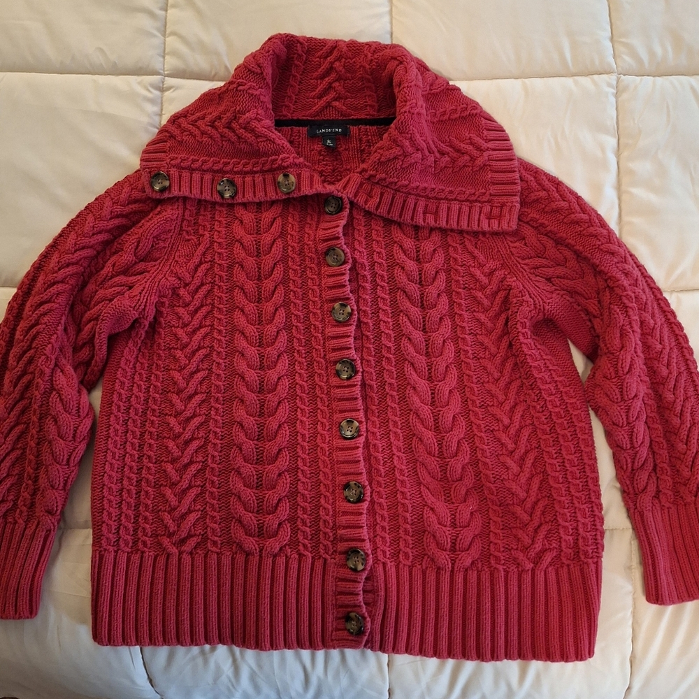 Lands' End Women's Red Cable Knit Sweater